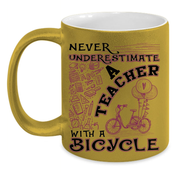 Funny Gift For Teacher Coffee Mug, Teacher With A Bicycle Accent Mug