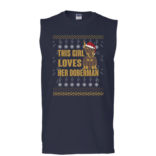This Girls Loves Her Doberman T Shirt, Merry Christmas Tank Top (Men's Cotton Sleeveless)