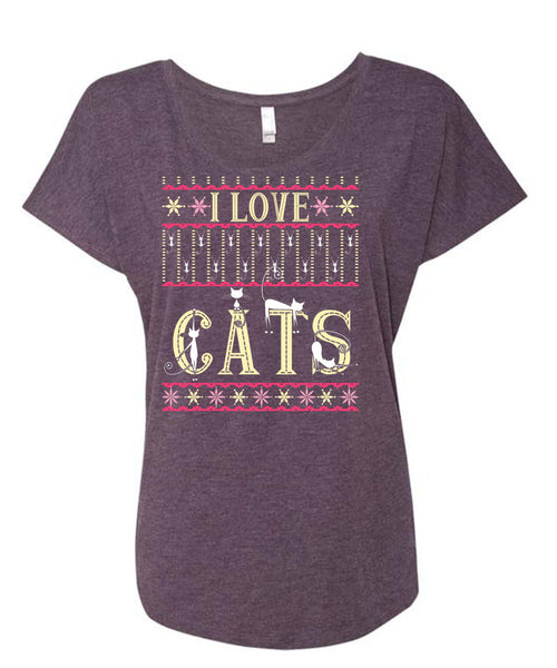 I Love Cats T Shirt, This Girl Loves Christmas T Shirt, Cool Shirt (Ladies' Triblend Dolman Sleeve)