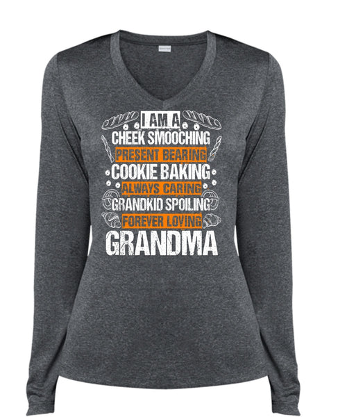 Forever Loving Grandma T Shirt, Cookie Baking T Shirt, Cool Shirt (Ladies LS Heather V-Neck)