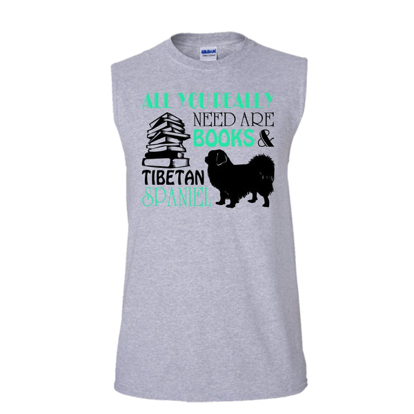 All You Really Need Are Books And Tibetan Spaniel Shirt, Cool Dog Shirt (Men's Cotton Sleeveless)