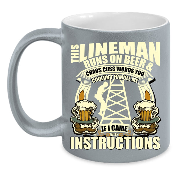 This Lineman Runs On Beer Coffee Mug, Awesome Linemans Coffee Cup