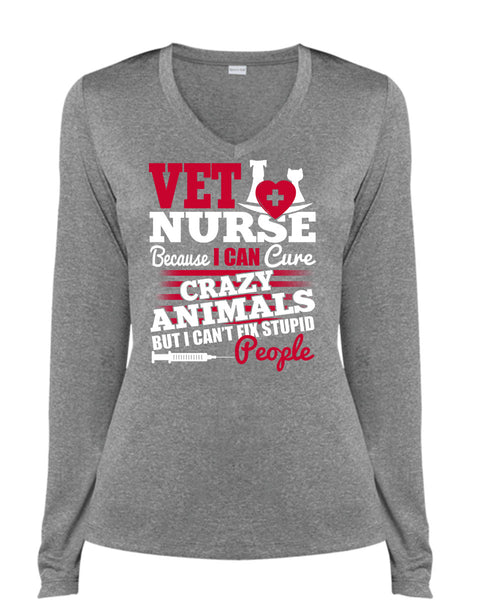 Vet Nurse T Shirt, Crazy Animals T Shirt, Cool Shirt (Ladies LS Heather V-Neck)