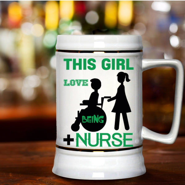 Funny Gift For Daughter Beer Stein 22oz, This Girl Love Being Nurse Beer Mug
