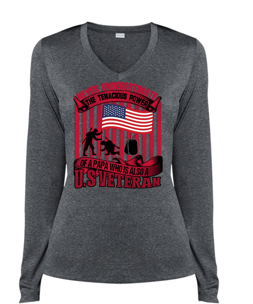 Papa Who Is Also A US Veteran T Shirt, Being A Veteran T Shirt, Cool Shirt (Ladies LS Heather V-Neck)