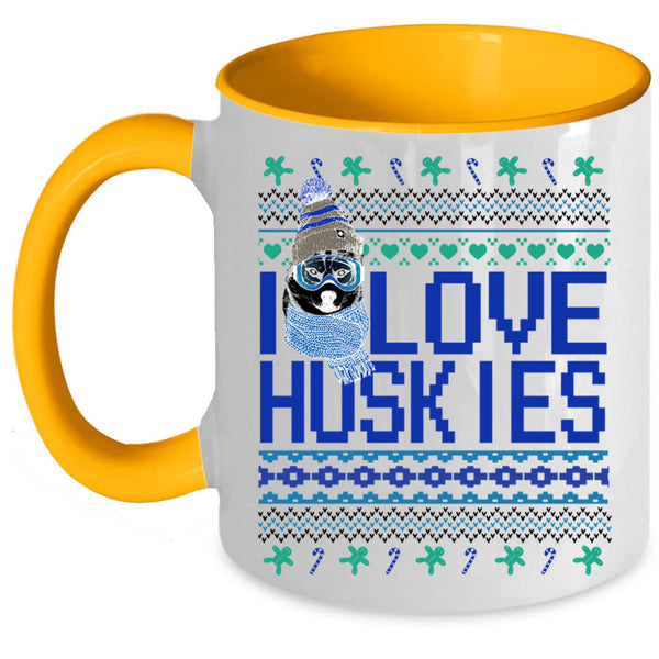 Cute Husky Lovers Coffee Mug, I Love Huskies Accent Mug
