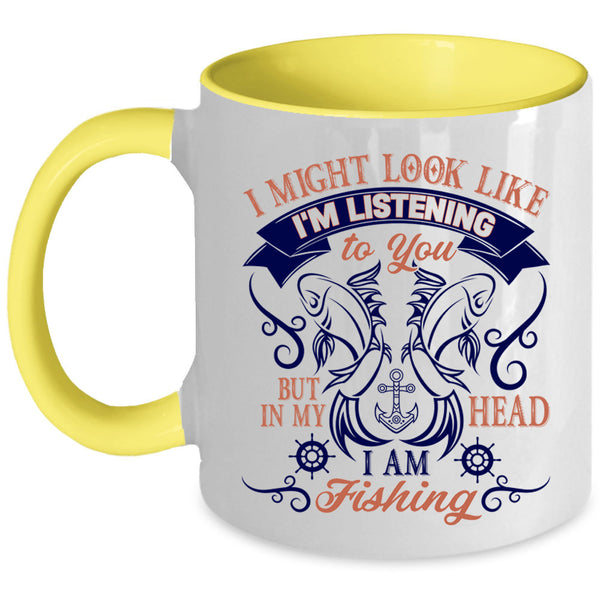 Outdoor Coffee Mug, In My Head I Am Fishing Accent Mug