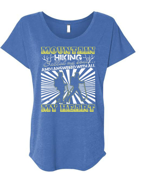 Mountain Hiking T Shirt, I Love Hiking T Shirt, Cool Shirt (Ladies' Triblend Dolman Sleeve)