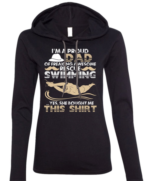 I'm A Proud Dad T Shirt, I Love Swimming T Shirt (Anvil Ladies Ringspun Hooded)