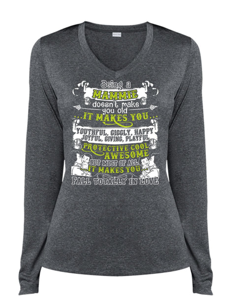 Being A Mammie T Shirt, It Makes You Happy T Shirt, Cool Shirt (Ladies LS Heather V-Neck)