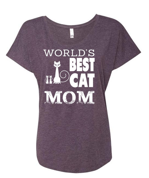 World's Best Cat Mom T Shirt, Family T Shirt, Being A Mom T Shirt (Ladies' Triblend Dolman Sleeve)