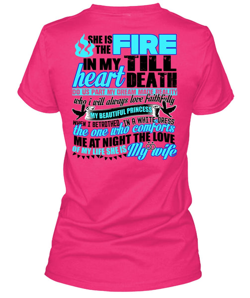 She Is The Fire T Shirt, She Is My Wife T Shirt, Cool Shirt (Ladies LS Heather V-Neck)