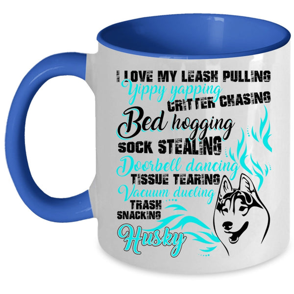 I Love My Husky Coffee Mug, I Love My Leash Pulling Accent Mug