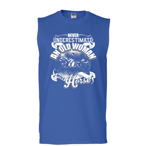Never Underestimate T Shirt, An Old Man With A Horse Tank Top (Men's Cotton Sleeveless)