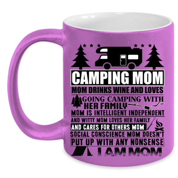 Mom Drinks Wine And Love Camping Coffee Mug, Camping Mom Accent Mug