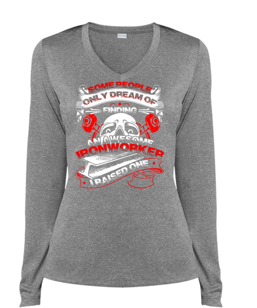 Awesome Ironworker T Shirt, Being An Ironworker T Shirt, Cool Shirt (Ladies LS Heather V-Neck)