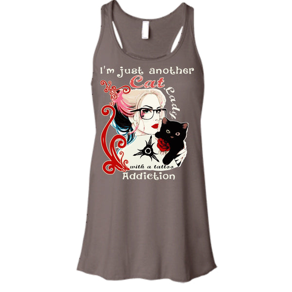 I'm Just Another Cat Lady T Shirt, Cat Lady With A Tattoo Addiction Tank Top