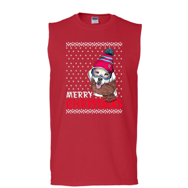 Dog Merry Christmas T Shirt, Coolest Dog Lover Tank Top (Men's Cotton Sleeveless)