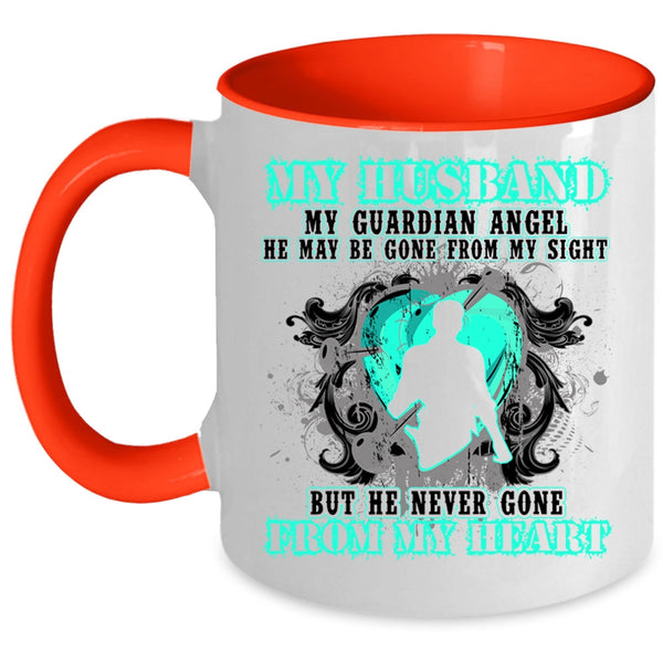 He Never Gone From My Heart Coffee Mug, My Husband My Guardian Angel Accent Mug