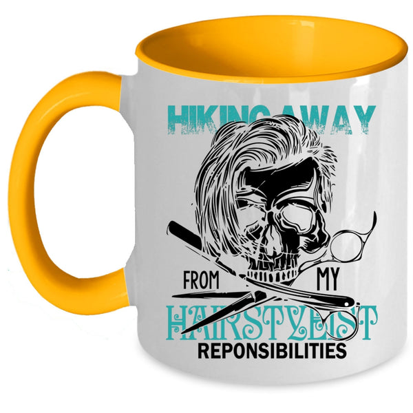 Cool Hair Stylist Coffee Mug, Hiking Away From My Hairstylist Accent Mug