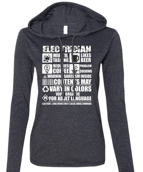 Electrician Multi-tasking T Shirt, Likes Beer T Shirt (Anvil Ladies Ringspun Hooded)