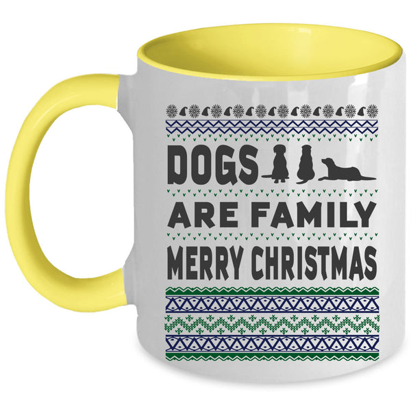 Merry Christmas Coffee Mug, Dogs Are Family Accent Mug