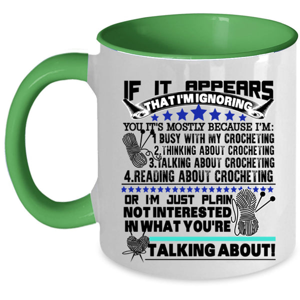 Reading About Crocheting Coffee Mug, Busy With My Crocheting Accent Mug