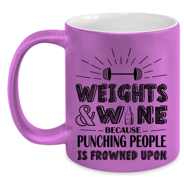 Funny Gift For Wine Drinker Coffee Mug, Weights And Wine Accent Mug