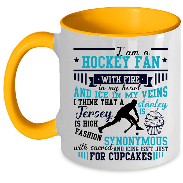Sport Coffee Mug, I Am A Hockey Fan With Fire In My Heart Accent Mug