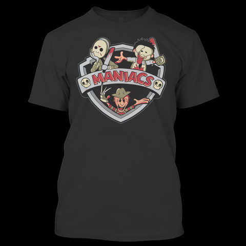 A black t-shirt with the shopify logo