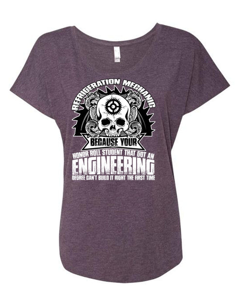 Refrigeration Mechanic T Shirt, Engineering Degree T Shirt, Cool Shirt (Ladies' Triblend Dolman Sleeve)