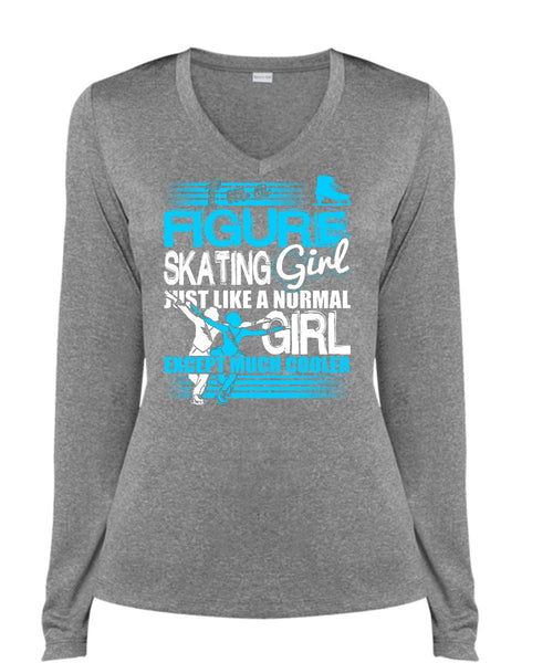 I'm A Figure Skating Girl T Shirt, My Favorite T Shirt, Cool Shirt (Ladies LS Heather V-Neck)