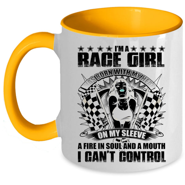 I Was Born With My Heart On My Sleeve Coffee Mug, I'm A Race Girl Accent Mug