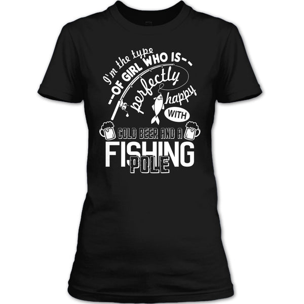 Pretty Happy With Cool Beer T Shirt, A Fishing Pole T Shirt