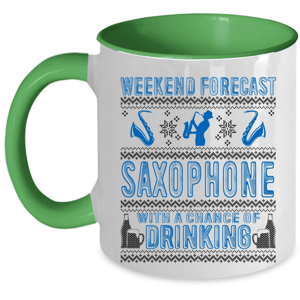 Chance Of Drinking Coffee Mug, Weekend Forecast Saxophone Accent Mug