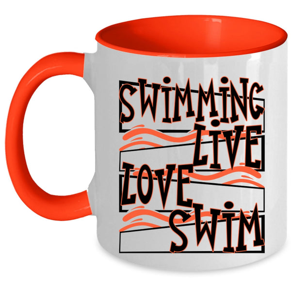 Cute Swimmer Coffee Mug, Swimming Live Love Swim Accent Mug