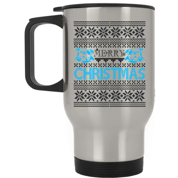 Cute Pit Bull Lovers Travel Mug, Merry Christmas Mug