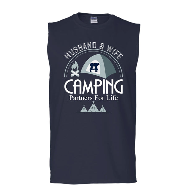 Husband & Wife T Shirt, Camping Partners For Life T Shirt, Cool T Shirt (Men's Cotton Sleeveless)