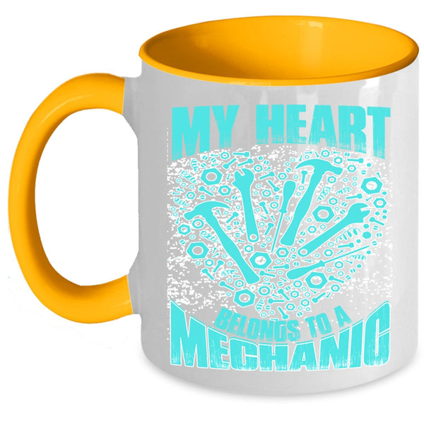 I Love My Mechanic Coffee Mug, My Heart Belongs To A Mechanic Accent Mug