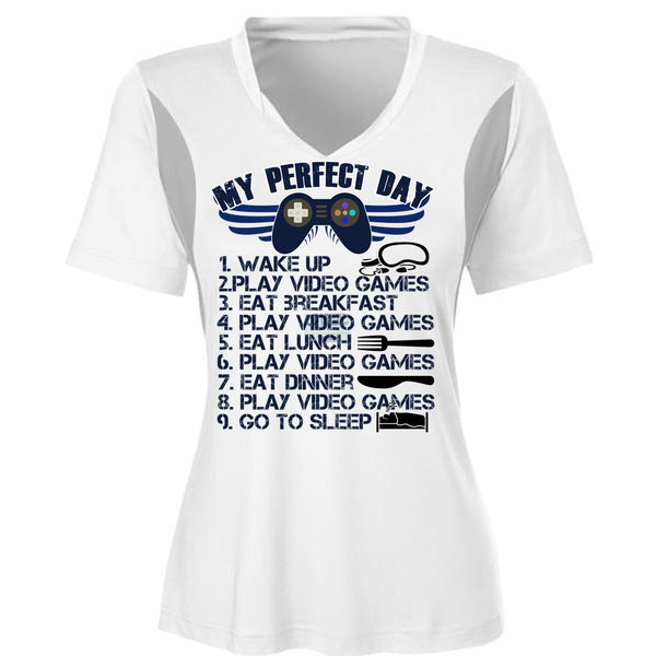 Play Video Games T Shirt, Wake Up T Shirt, Cool Shirt (Ladies LS Heather V-Neck)