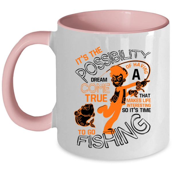 Funny Fishing Coffee Mug, It's Time To Go Fishing Accent Mug