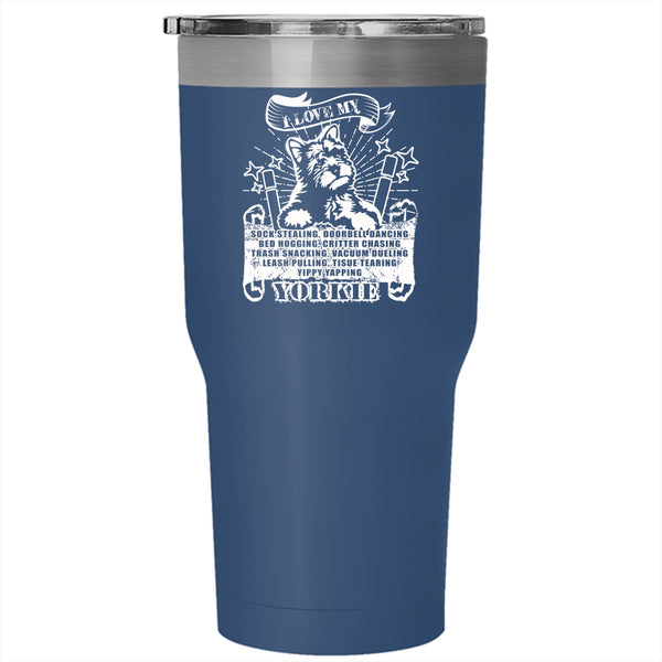 I Love My Yorkie Tumbler 30 oz Stainless Steel, Cute Dogs Travel Mug