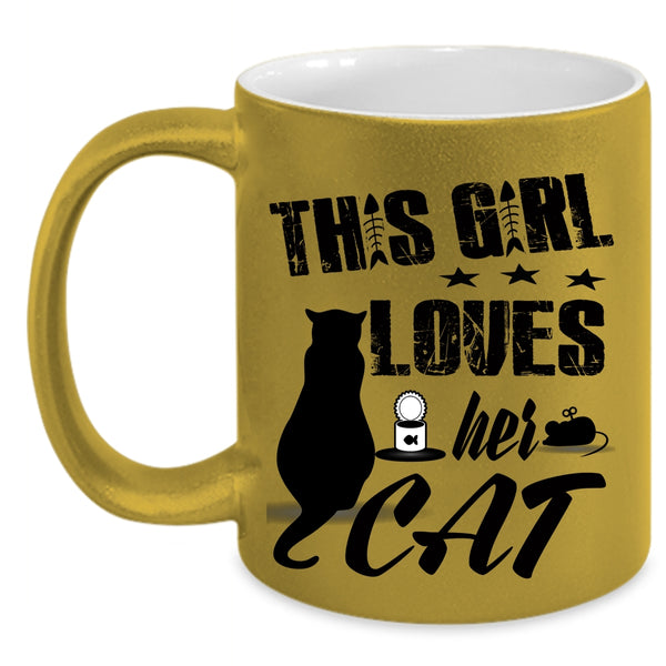 Pretty Girls Coffee Mug, This Girl Loves Her Cat Accent Mug