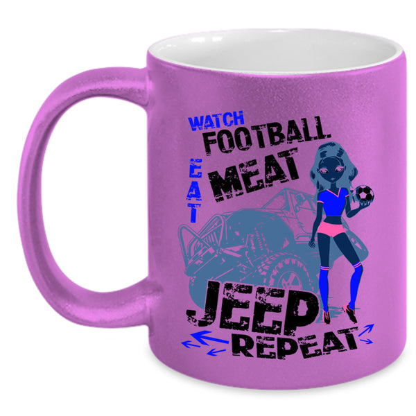 Jeep Coffee Mug, Watch Football Eat Meat Accent Mug