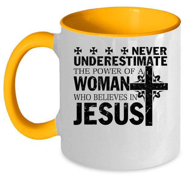 Cool Woman Coffee Mug, Woman Believes In Jesus Accent Mug