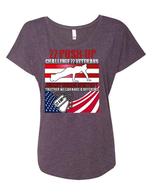 Challenge 22 Veterans Commit T Shirt, Being A Veteran T Shirt, Cool Shirt (Ladies' Triblend Dolman Sleeve)