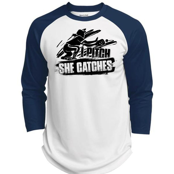 I Pitch She Catches T Shirt, I Love Softball T Shirt, Awesome T-Shirts  (Polyester Game Baseball Jersey)