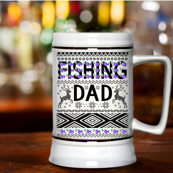 Christmas Gift For Fisher Beer Stein 22oz, Fishing Dad Beer Mug