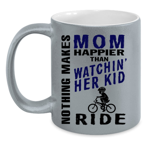 Mom Coffee Mug, Mom Happier Than Watching Her Kid Ride Accent Mug