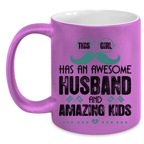 Amazing Kids Coffee Mug, This Girl Has An Awesome Husband Accent Mug